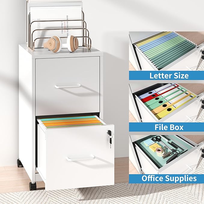 2 Drawer Mobile File Cabinet, Metal Under Desk Filing Cabinet - Image 5