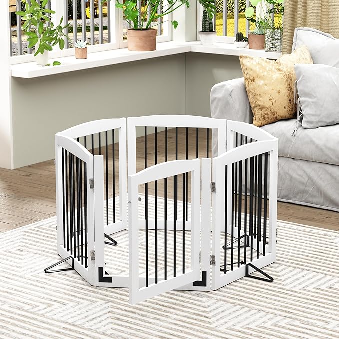 Freestanding Pet Gates with Walk Through Door, Dog Indoor Fence, Dog Gate - Image 2