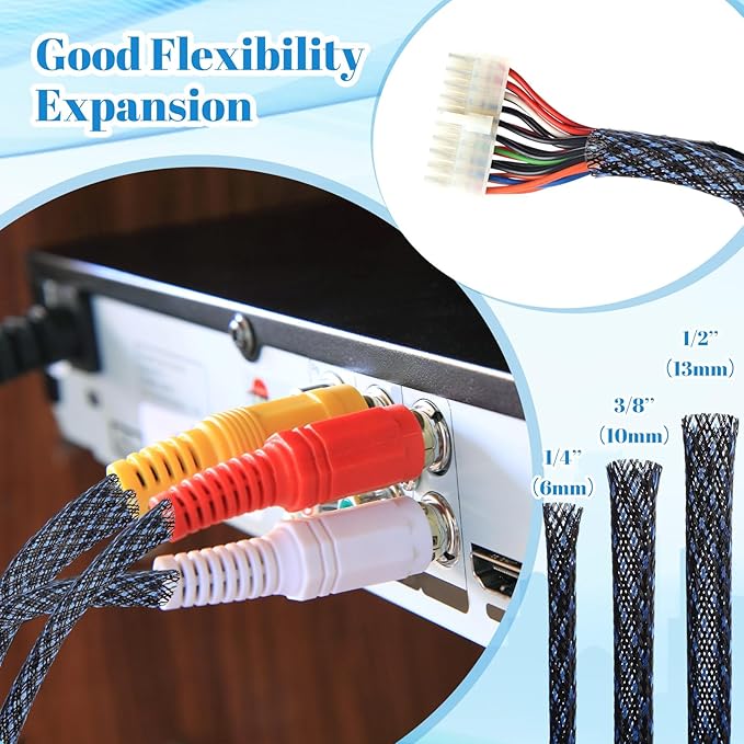 Pangda 300 Feet 1/4, 3/8 Inches Wire Loom Pet Expandable Braided Sleeving - Image 6
