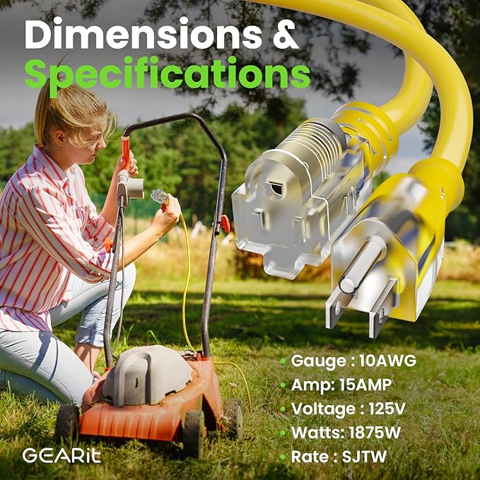 GEARit Outdoor 10 AWG Gauge 3 Prong Plug 100 Foot Extension Cord, Power Cord - Image 6