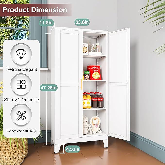 Metal Pantry Cabinet with 2 Doors and Adjustable Shelves, Kitchen Storage - Image 3