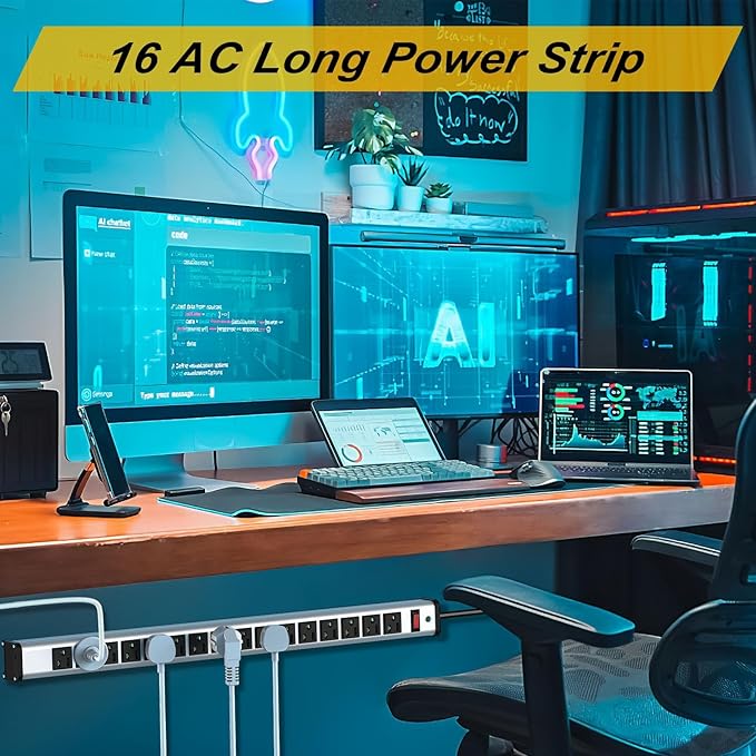 10-Pack Long Surge Protector Power Strip, 16 Outlet Heavy Duty Power Strip - Image 2