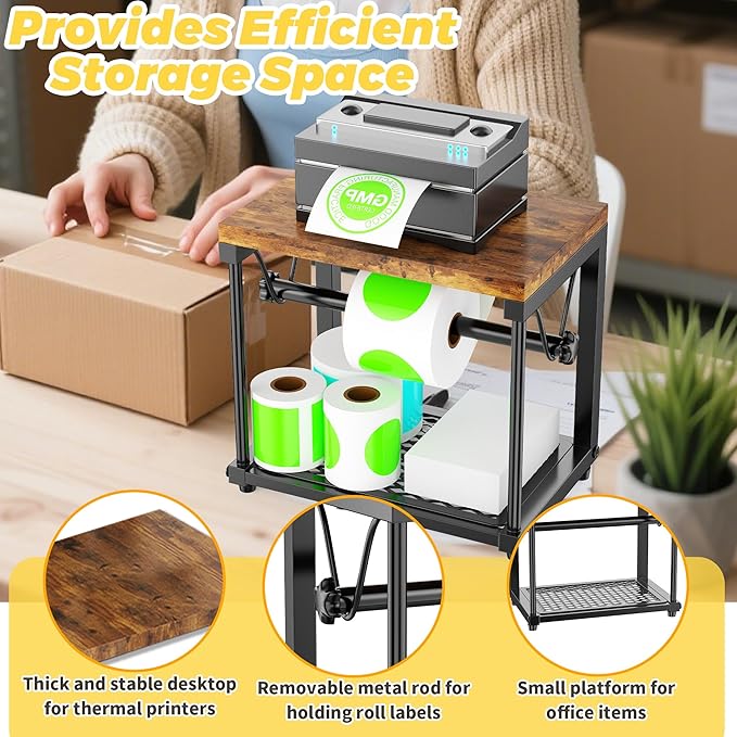 Label Holder for Rolls and Fan-Fold Labels, Wooden Sticker Dispenser for - Image 2