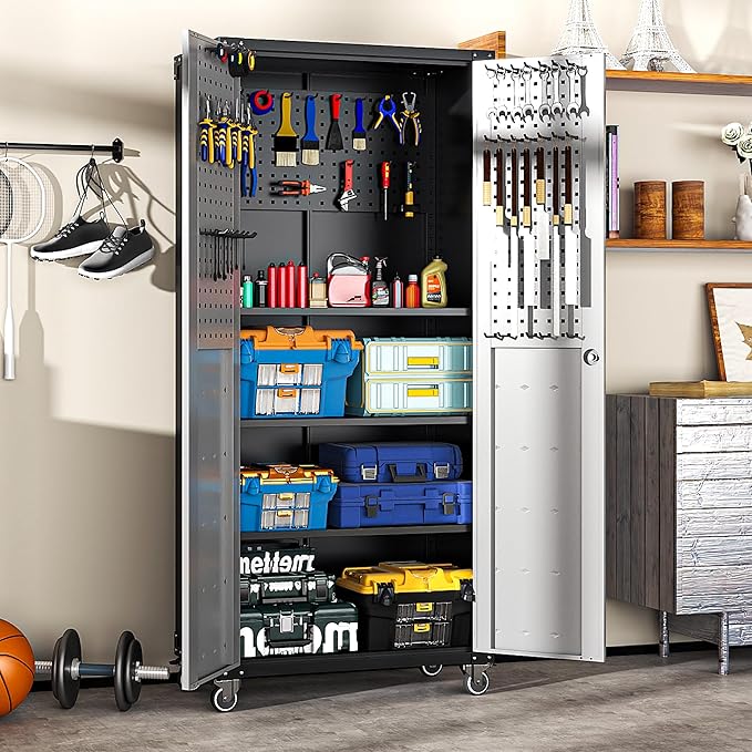 71'' Garage Storage Cabinet on Wheels Metal Tool Cabinets - Image 2