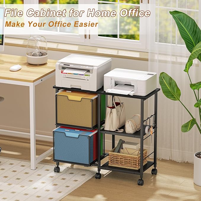 2 Drawer File Cabinet, Lateral Filing Cabinet, Rolling Printer Cabinet Cart - Image 4