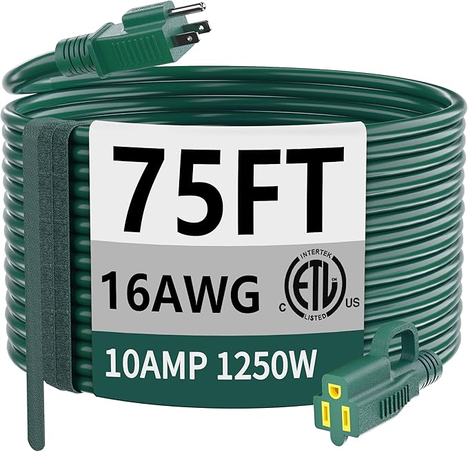 HUANCHAIN Indoor Outdoor Green Extension Cord 75 ft Waterproof, 16/3 Gauge by huanchain