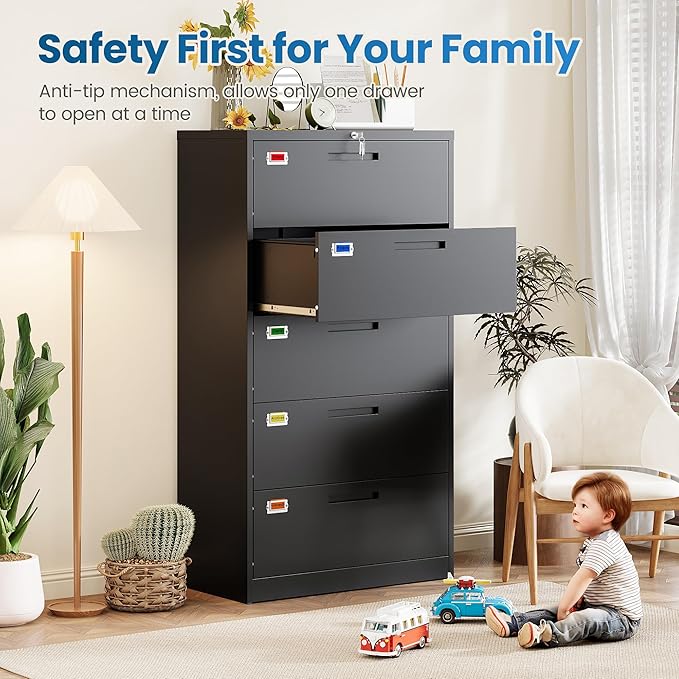 5 Drawer File Cabinet, Lateral Filing Cabinets - Image 5