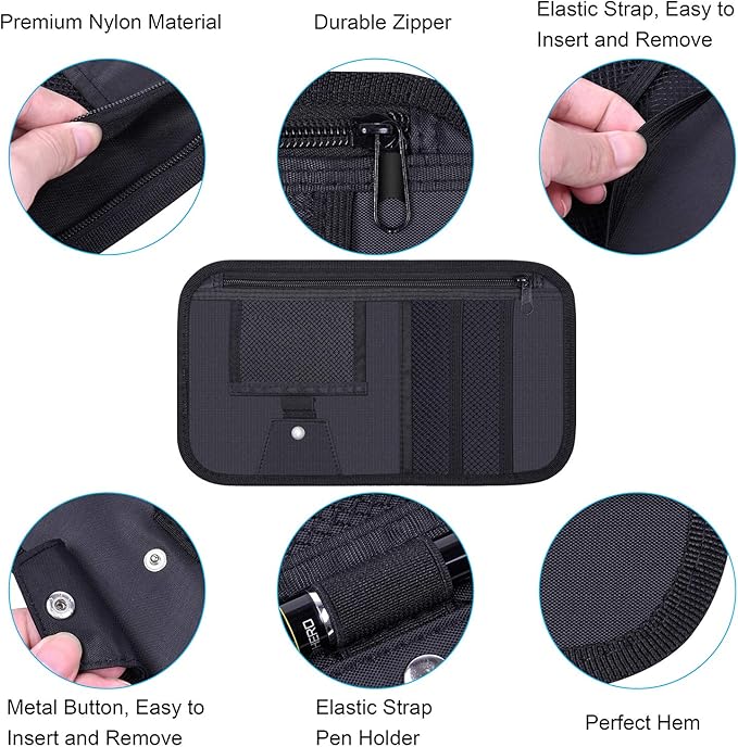 Car Sun Visor Organizer, Wisdompro Vehicle Interior Accessories Storage Pouch - Image 4