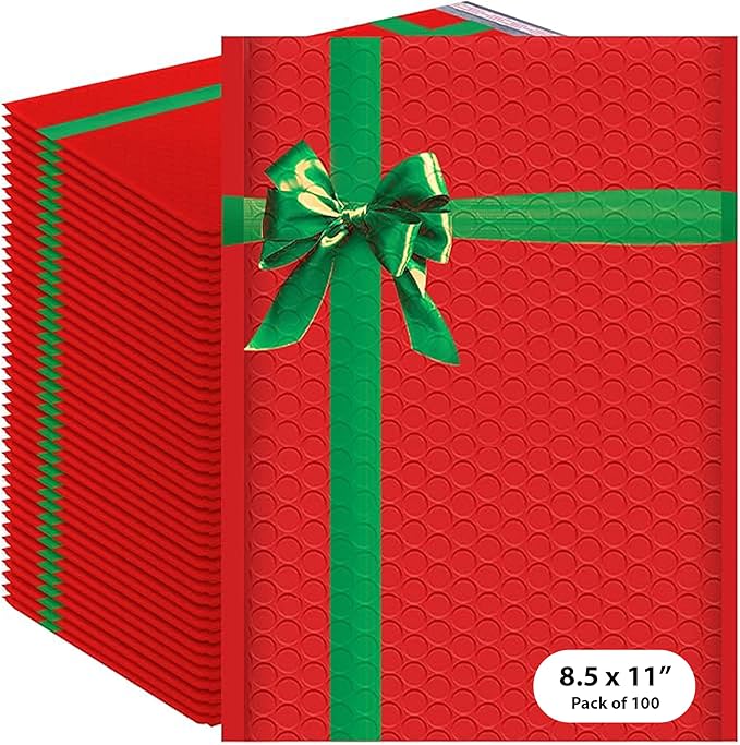 Christmas Poly Bubble Mailers | #2 Cushion Mailer, 8.5"x11" | Self Seal | by BAYLUE