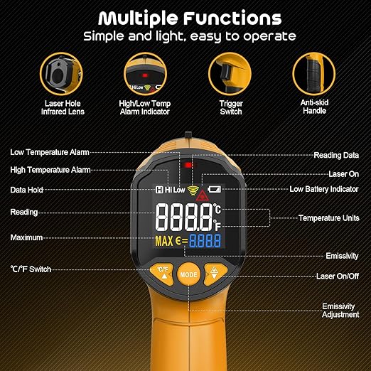 Infrared Thermometer Gun, SQECH Laser Thermometer Gun -58℉～1112℉, Non-Contact - Image 2
