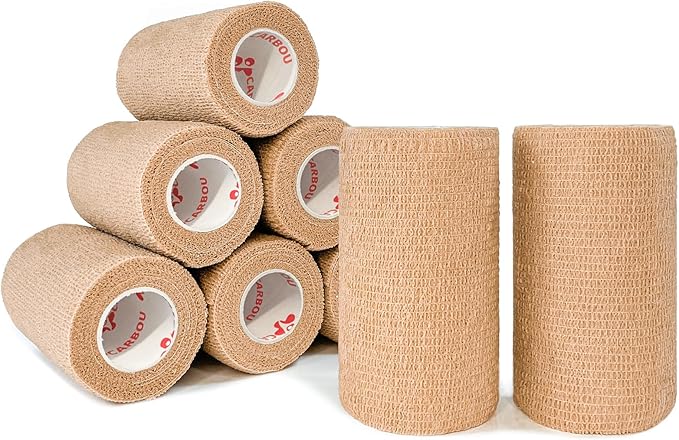 Beige-Self Adhesive Cohesive Bandage Wrap, Self Adherant Non-Woven Wrap Rolls by CARBOU