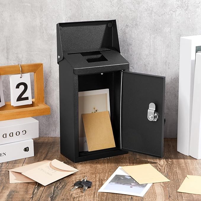 Metal Mount Wall Donation Box Key Lock Money Cash Drop Box - Image 4
