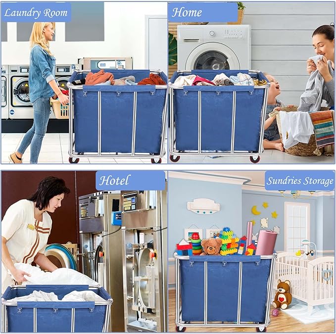 Laundry Cart Commercial/Home, 12 Bushels Heavy Duty Large Stainless Steel - Image 5