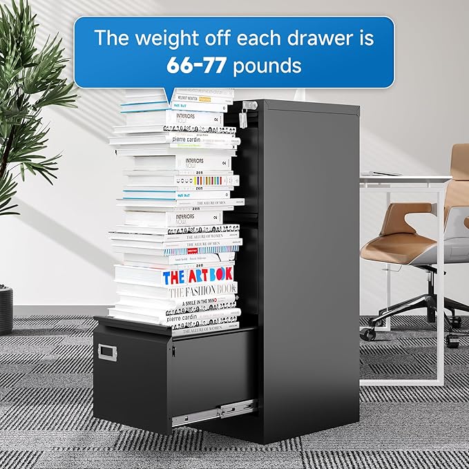 3 Drawer File Cabinet with Lock Metal Vertical File Cabinet Office Home Narrow - Image 7