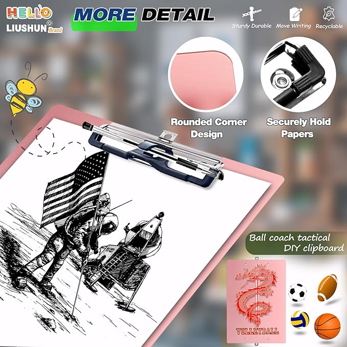 Aluminum Metal Clipboard Stainless Hangable Pen Holder Double Clip Board Size - Image 3