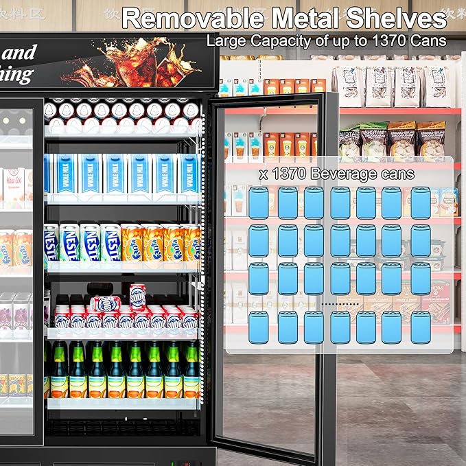 Tylza Commercial Refrigerator, Double Glass Door Display Beverage Fridge - Image 4