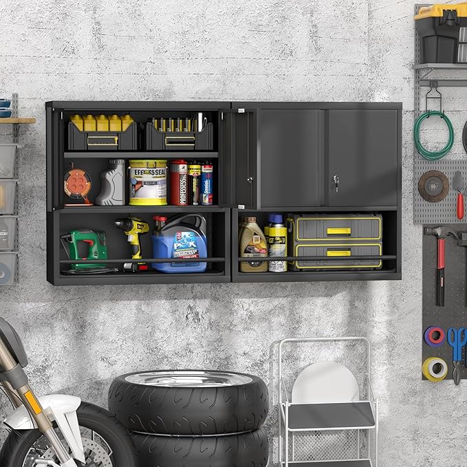 GREATMEET Garage Wall Cabinet, Metal Garage Storage Cabinets, Locking Utility - Image 2