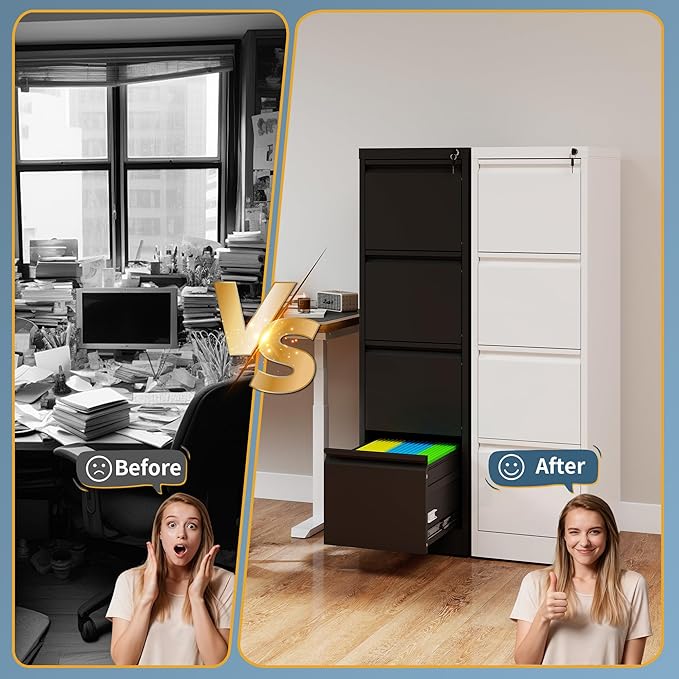 4 Drawer File Cabinet with Lock, Vertical Filing Cabinets - Image 7