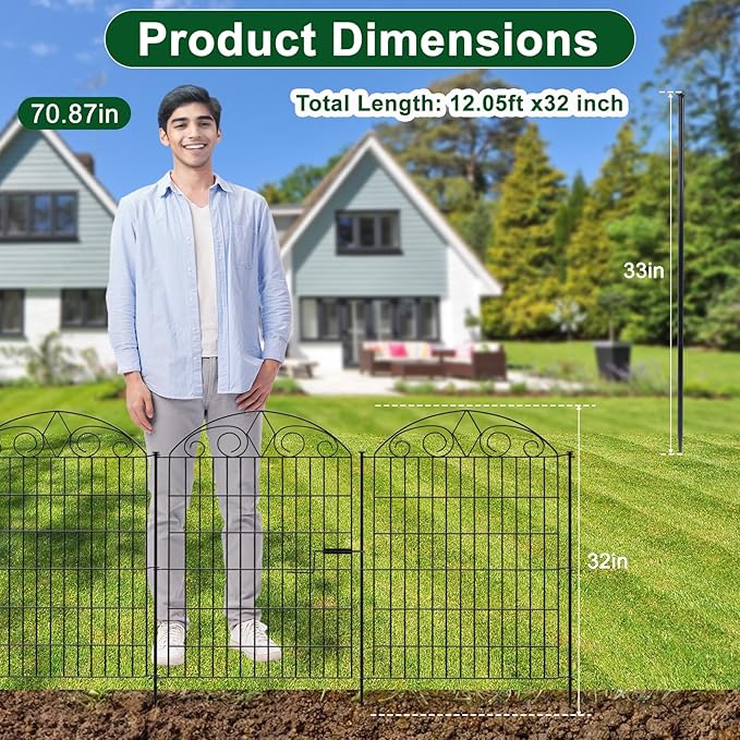 SUNLAX 10 Panels Garden Fence 24ft x 32in Fencing Tall - Image 2