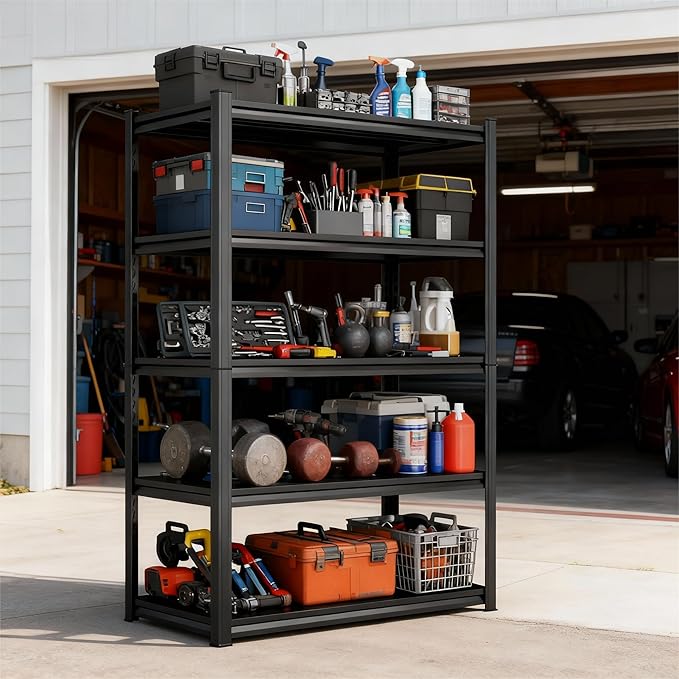 Storage Shelves, Garage Metal Shelving Unit, Adjustable, Double-Layer Column - Image 2