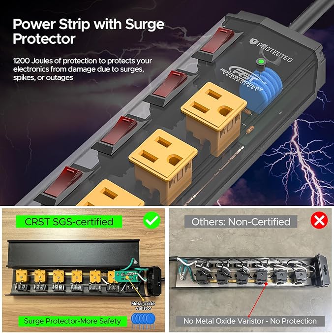 CRST 6 Outlet Metal Heavy Duty Power Strip - Image 5