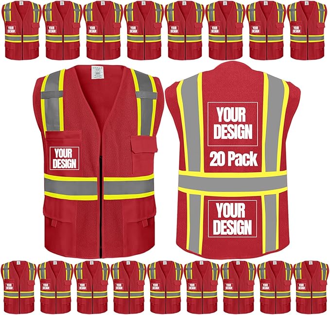 BeautyWill 10/20 Pack Custom Logo Safety Vest, Bulk High Visibility Class 2 by BeautyWill