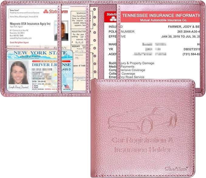 Car Insurance and Registration Holder, 5.5 x 5 Inch PU Leather Vehicle Glove by Techion