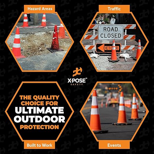 Xpose Safety 36 Inch Orange Slim Line Traffic Cones Heavy Duty 12lb 6" & 4" - Image 8