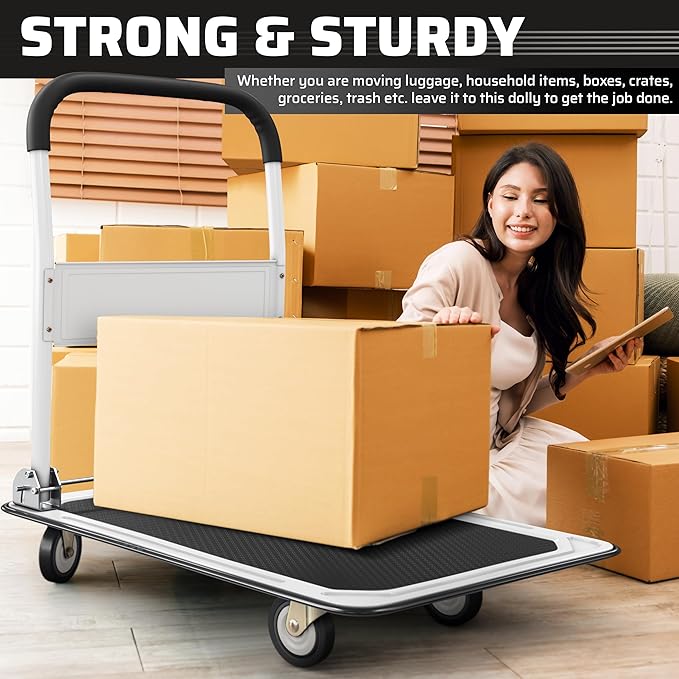 Heavy Duty Foldable Push Cart Dolly | 660 lbs. Capacity | Upgraded Collapsible - Image 5