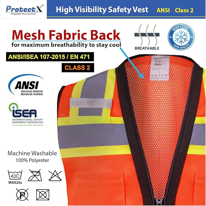 ProtectX 6 Pockets High Visibility Safety Vest - Image 3
