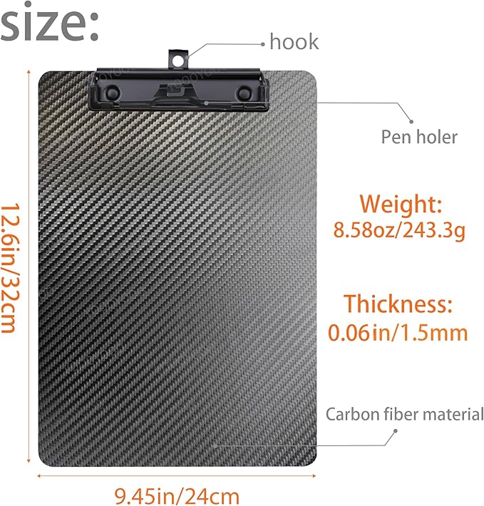 Hardened 9.4" Wx12.6 L 3K Carbon Fiber Clipboard Ultimate Light and Thin - Image 4