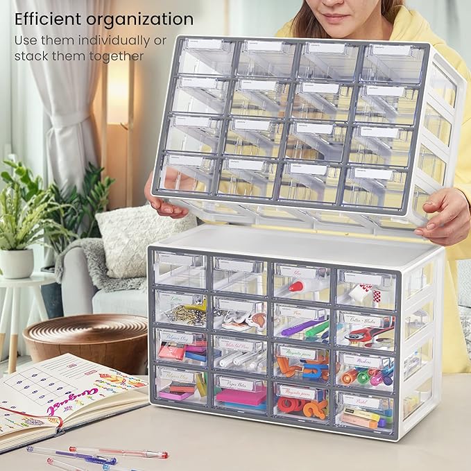 Arteza 16 Drawer Organizer and Storage Cabinet – Clear Plastic, Stackable - Image 4