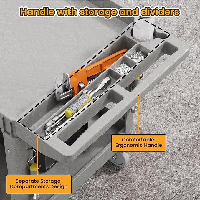 2-Tier Rolling Tool Cart, Heavy-Duty Plastic Service Cart - Image 2