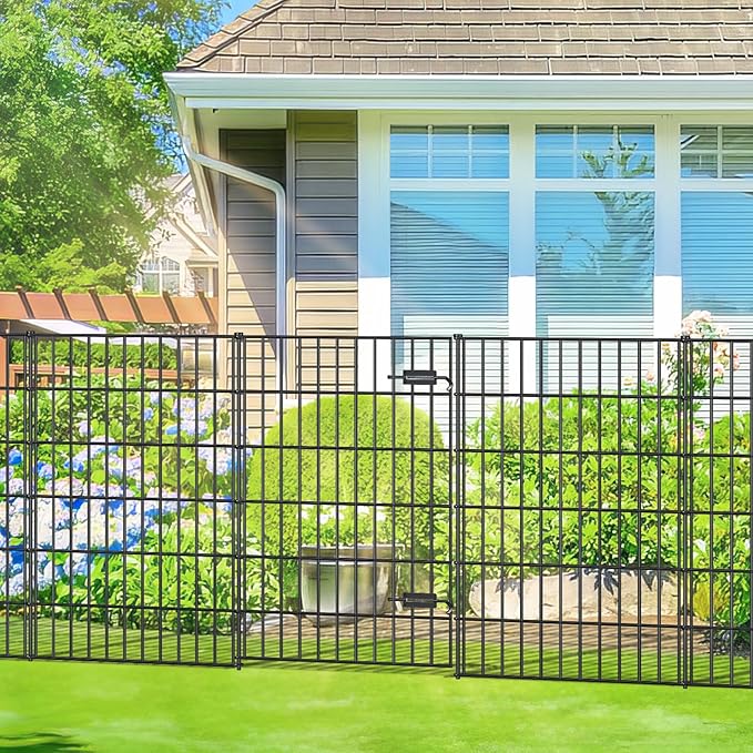 Metal Garden Fence with Gate 40in x 11.7ft, 1 Gate + 4 Panels Dog Fence Border - Image 6