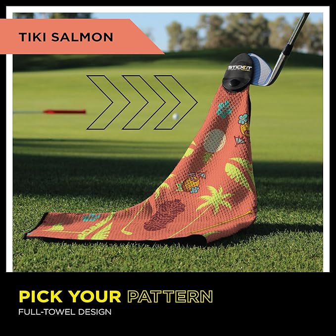 STICKIT Magnetic Salmon Pink Tiki Golf Towel | Top-Tier Microfiber Golf Towel - Image 6