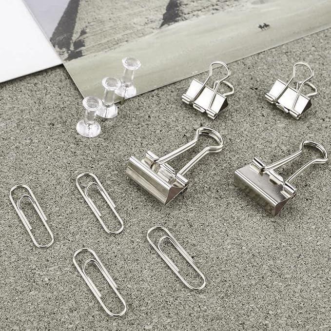 Silver Binder Clips and Paper Clips Push Pins Tacks Sets, Total 72 PCS Assorted - Image 7
