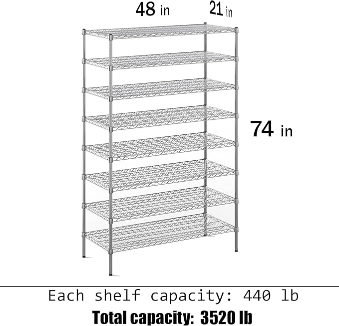 21" Deep x 48" Wide x 74" Height Wire Shelving Kit | 8-Tier | NSF Commercial - Image 3