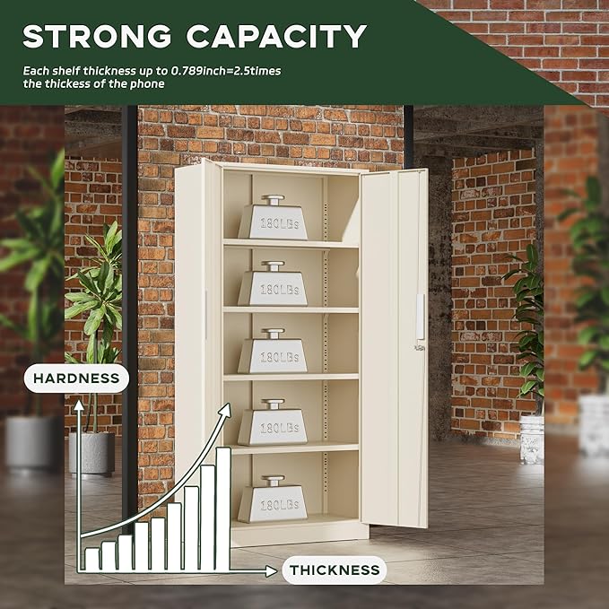 Greenvelly Metal Storage Cabinet, Lockable Steel Cabinet - Image 4