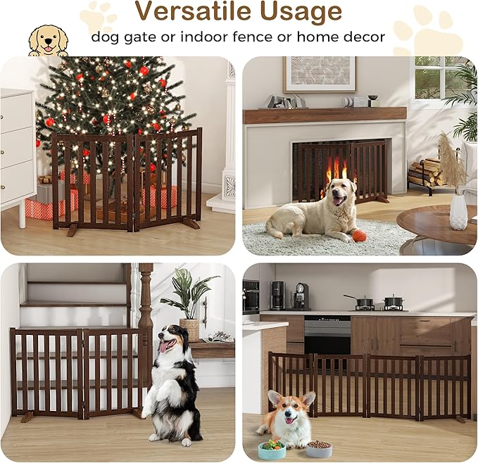 24" Height Tall Freestanding Pet Gate, Solid Wood Folding Safety Fence Wooden - Image 7