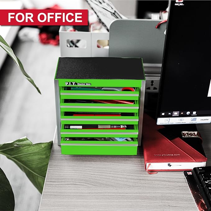 P.I.T. Mini Green Tool Box, Portable 5-Drawer Micro Roll Cab Steel Tool Box - Image 4