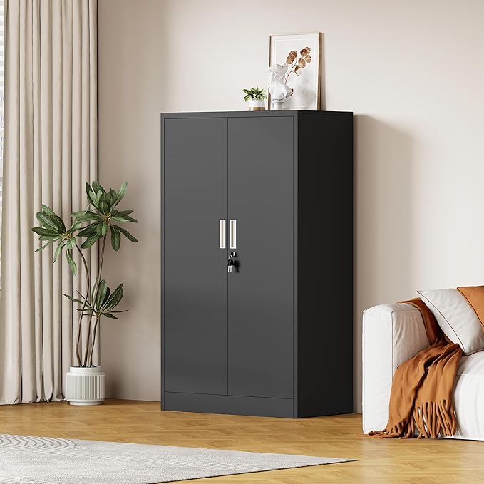 Metal Storage Cabinet with Locking Doors and 3 Adjustable Shelves, Lockable - Image 8