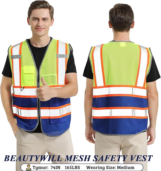 BeautyWill Custom Safety Vest Customized Logo Mesh Vest Class2 High Visibility - Image 6