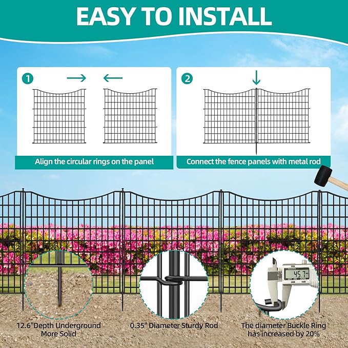 12 Panels No Dig Decorative Garden Fence, 33 in X 27 ft Garden Fencing Animal - Image 5