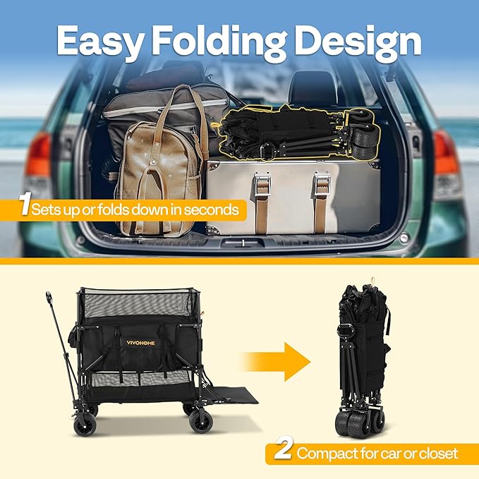 VIVOHOME 500L Large Capacity Double Decker Collapsible Wagon 500lbs Heavy Duty - Image 5