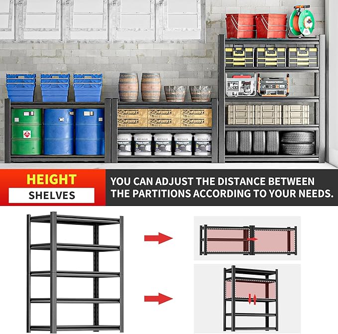 Heavy Duty Storage Shelves 5-Tier Adjustable Garage Shelving Unit, Strong Metal - Image 4