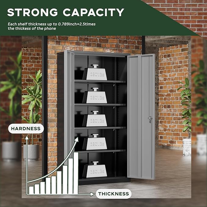 Greenvelly Metal Storage Cabinet, Lockable Steel Cabinet - Image 4