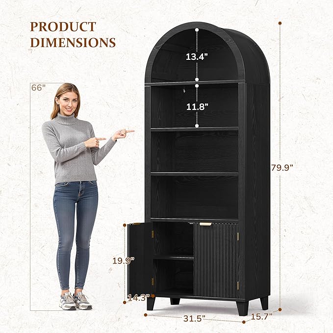 79.9" Tall Arched Pantry Cabinet, 6-Tier Kitchen Pantry Cabinet - Image 2
