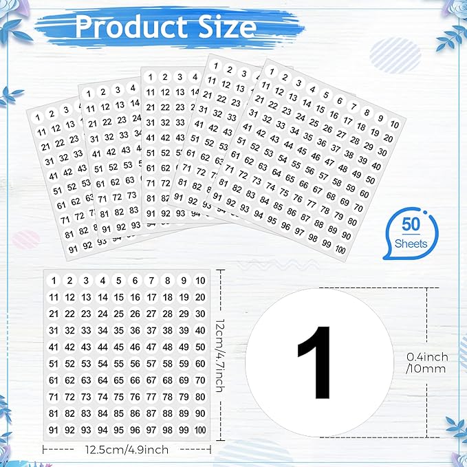 Outus 5000 Pcs 0.4 Inch 1 to 100 Number Stickers Small Number Dot Labels - Image 2