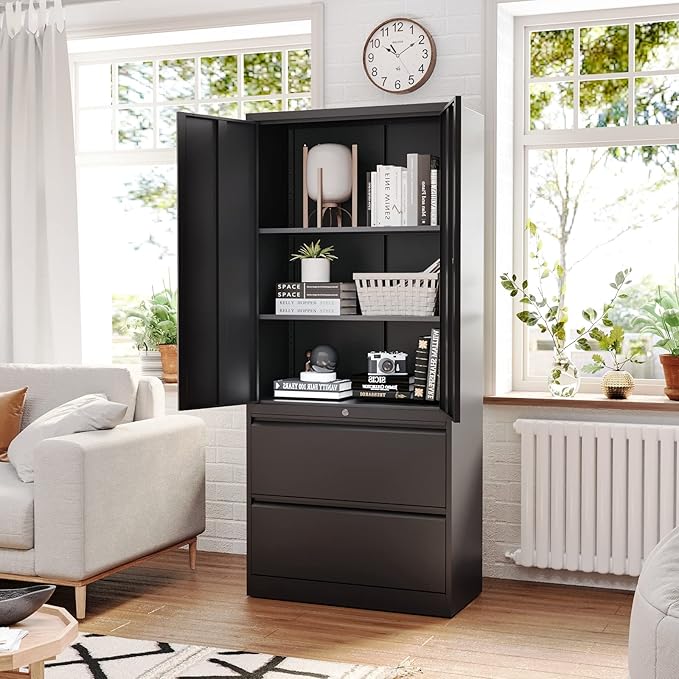 Metal Cabinets with Lockable Drawers and Doors Lateral File Cabinets Steel - Image 7
