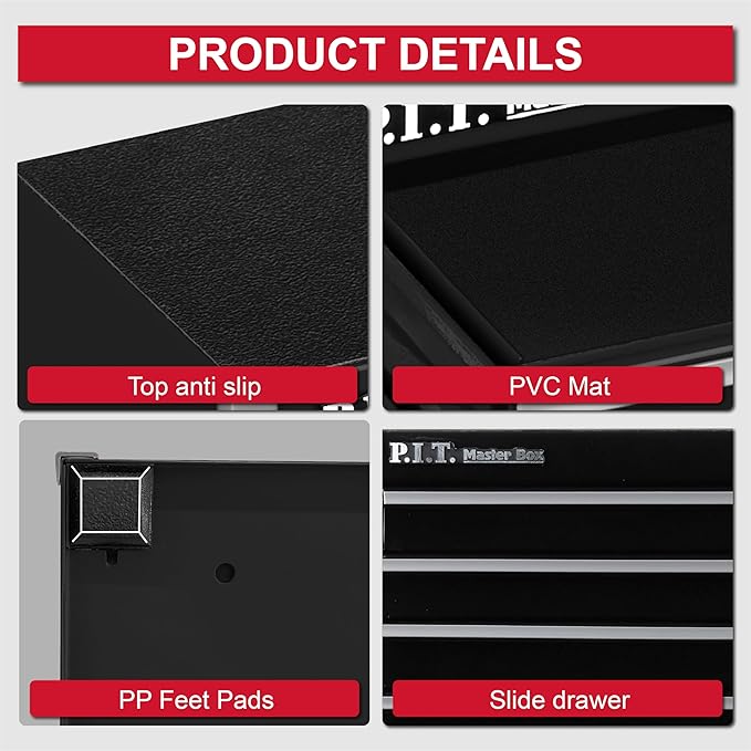 P.I.T. Mini Black Tool Box, Portable 5-Drawer Micro Roll Cab Steel Stackable - Image 6